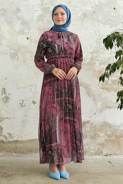 InStyle Φόρεμα από σιφόν από αποξηραμένο τριαντάφυλλο με μοτίβο Viera Shawl