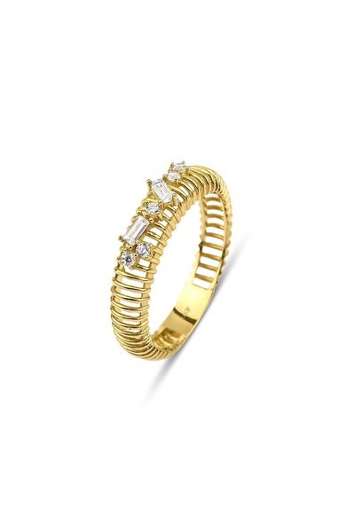 DesignbyKairos 14 Ayar Altın Vertical Vintage Band Baguette Sprinkle Yüzük