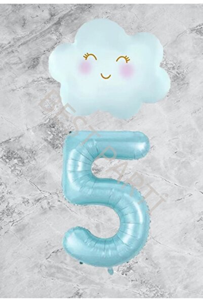 BEST PARTİ DOĞUM GÜNÜ PARTİ SÜSLERİ Age 5 Blue Number Cloud Foil Balloon Set