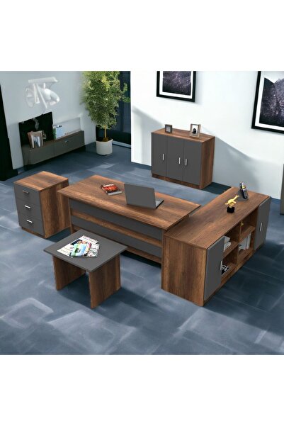 L'occi Concept Diego Abcef Ofis Büro 5'li Masa Takımı Barok-antrasit Gri