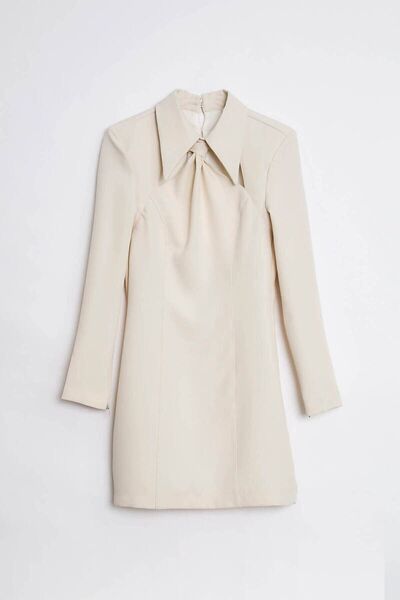 Robin Perla Kravat Detaylı Fit Elbise Taş