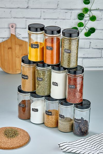 FBZhome 12-Piece Labeled Glass Spice Jar Set 500 Ml Luxury Glass Jar