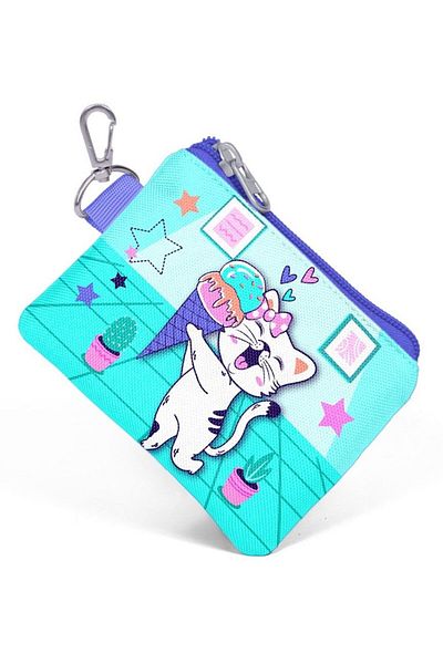 Coral High Turquoise Pink Ice Cream Cat Coin Purse for Girl