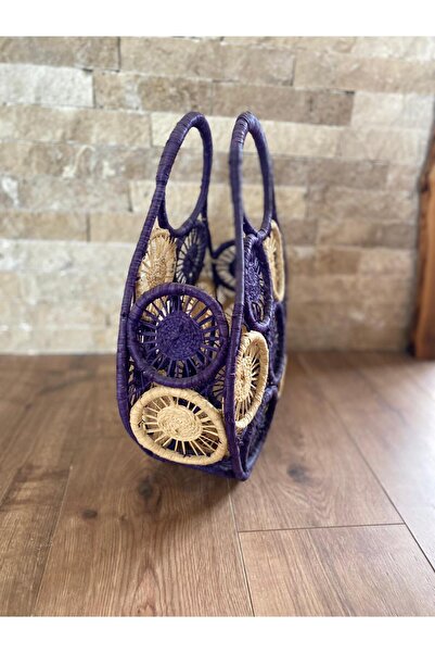 Bohemian Straw Colored Knitted Beach Bag