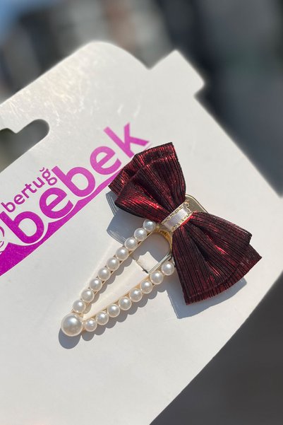 Bertuğ Bebek Pearl Embellished Gold Evening Dress Red Girl's Child Women's Hair Clip