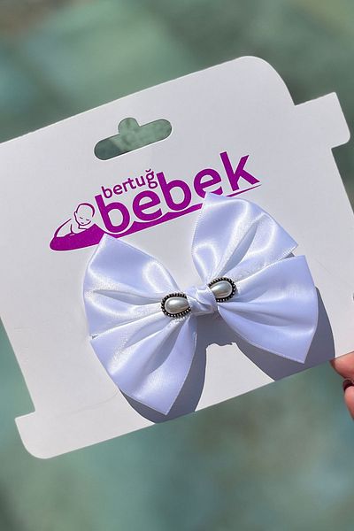 Bertuğ Bebek Cataramă cu fundă din satin cu perle albe pentru fete și femei