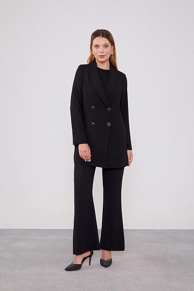 Levidor Black Double Breasted Cut Blazer Jacket Set