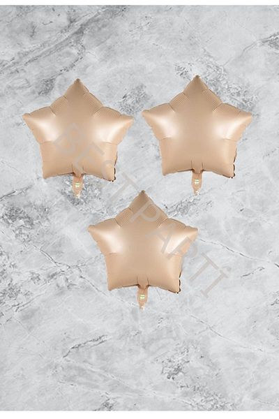 BEST PARTİ DOĞUM GÜNÜ PARTİ SÜSLERİ Star Patterned Beige Foil Balloon - 45 Cm, 3 Pieces