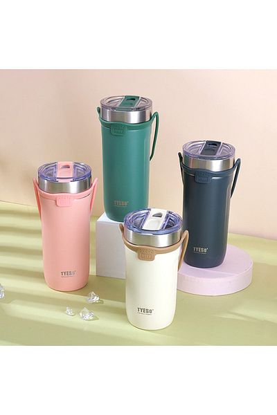 Tyeso Soulmate 550ml Blue Tumbler - Vacuum, Stainless Steel and Silicone Hanger