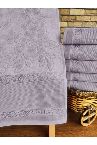 sarra 30x50cm SARRA 6'LI DİKİŞLİ ETAMİN HAVLU - MÜRDÜM