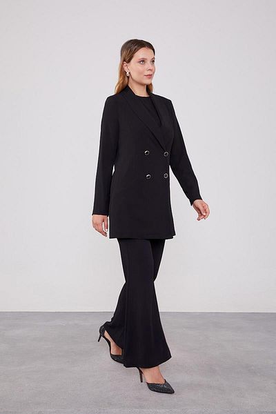 Levidor Black Double Breasted Cut Blazer Jacket Set