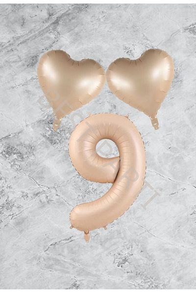PARTY STORE Age 9 Sand Beige Foil Balloon Set - Heart Figure