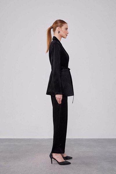 Levidor Jacquard Patterned Black Houndstooth Jacket Set