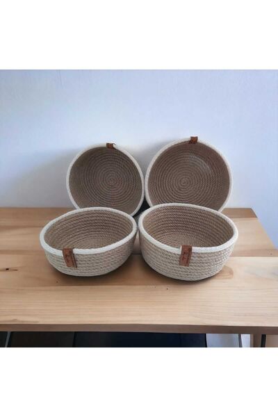 home decors by özlem 4-Piece Ecru Wicker Basket Set Organizer Storage Box Organizer Gift Handmade Living Room Kitchen