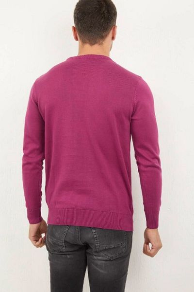LEON ONE Men's Knitwear Sweater - Crew Neck, Cherry Color, Regular Fit, Non-Pilling