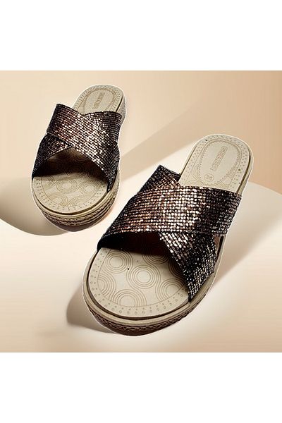 GEZER Γυναικείες καλοκαιρινές παντόφλες Straw Cross Glitter - Σπίτι και Εξωτερικό