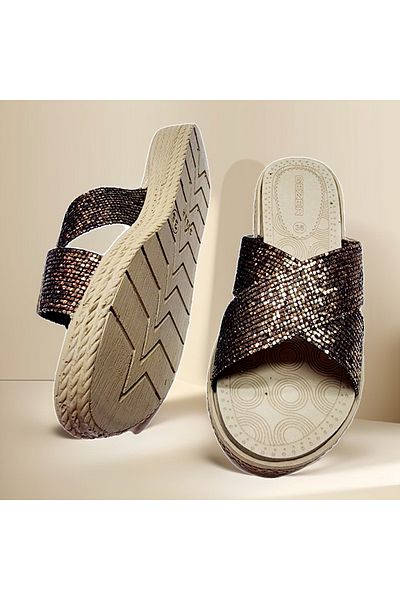 GEZER Γυναικείες καλοκαιρινές παντόφλες Straw Cross Glitter - Σπίτι και Εξωτερικό
