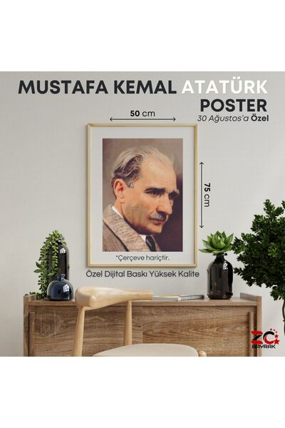 ZC Bayrak Atatürk Portre 50x75cm Raşel Kumaşa Dijital Baskı ata no2 -Kalın Pl...