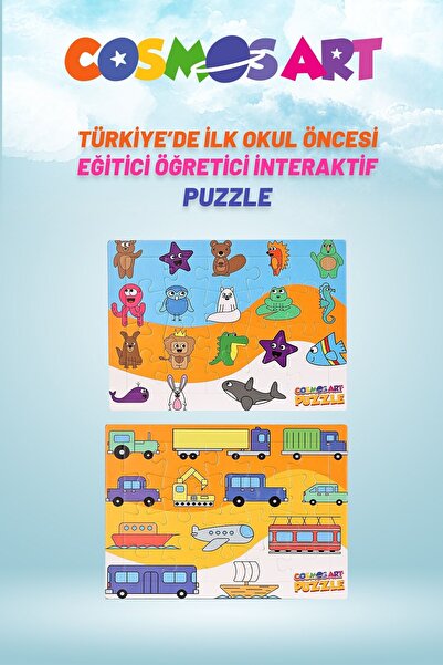COSMOSART Çocuklar Için 2'li Smart Puzzle - Hayvanlar - Taşıtlar