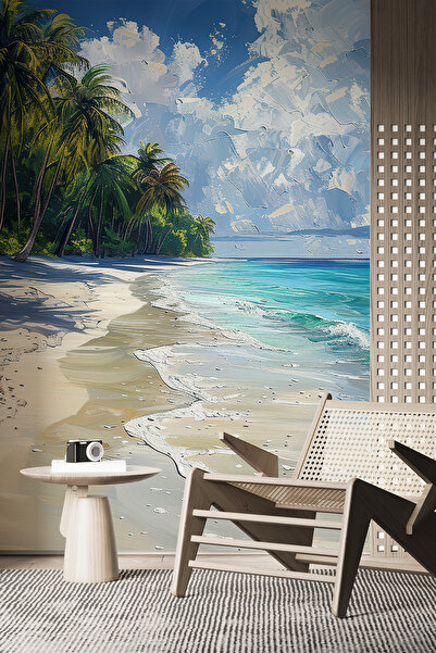 Dekoros Maldivler Manzaralı Duvar Kağıdı, Deniz Manzaralı Oturma Odası Duvar ...