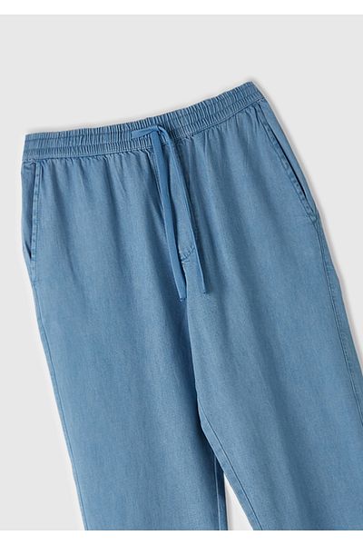 United Colors of Benetton Erkek Açık Mavi %100 Pamuk 4 Cepli Beli Büzgülü İpli Denim Jogger Pantolon