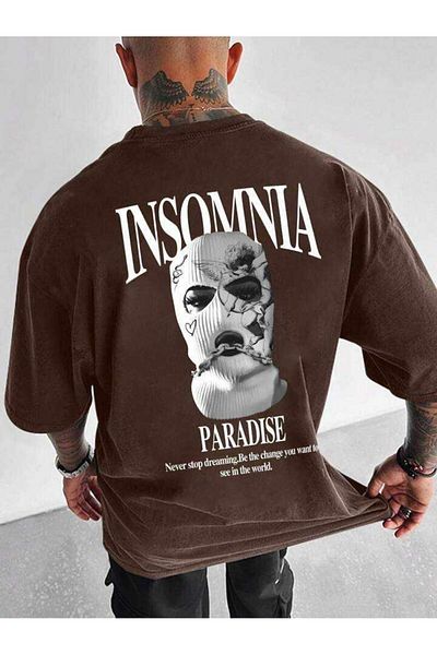NO 601 Ανδρικό μπλουζάκι υπερμεγέθη Insomnia - Καφέ, Τυπωμένο στην πλάτη