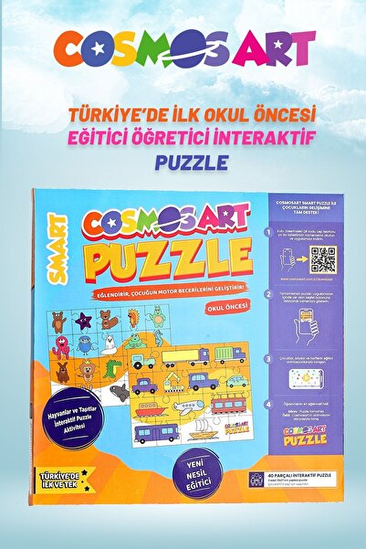 COSMOSART Çocuklar Için 2'li Smart Puzzle - Hayvanlar - Taşıtlar