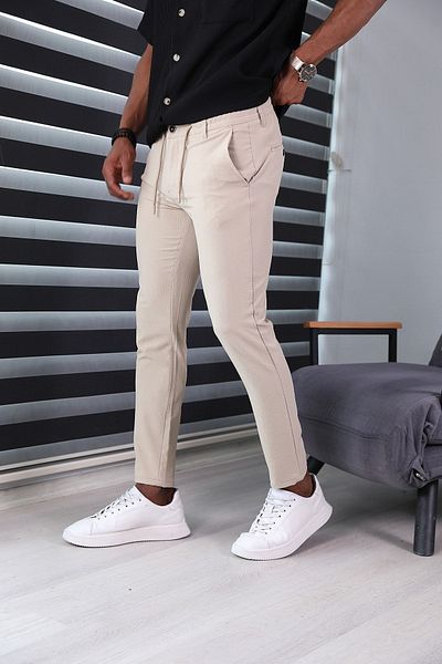 JACK CAPRİO Μπεζ παντελόνι Jogger Slim Fit - με σωματίδια και ιδιαίτερο σχέδιο