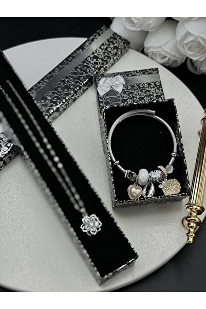 Mirabella Gift Paslanmaz Çelik Charmlı Pandora Bileklik ve Çelik Taşlı Kolye,...