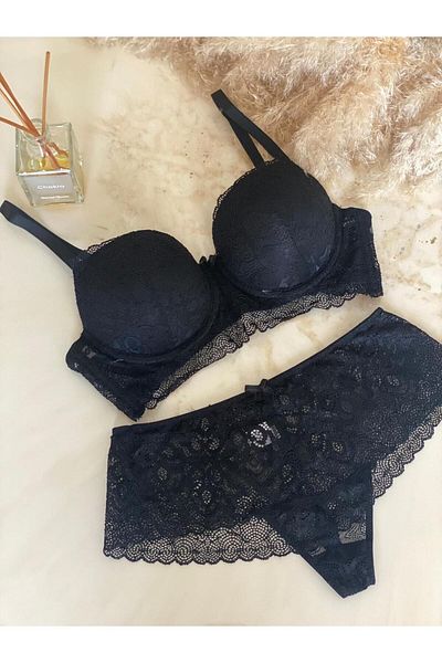 chiara grazia Mtk 0024 Chiara Grazia Black Filled Lace Underwear Set