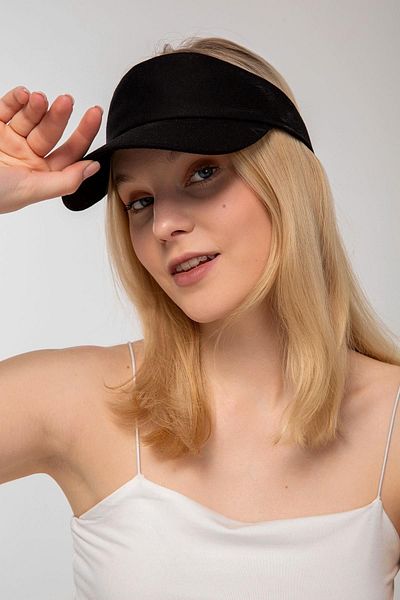 Saria Moda Black Tennis-Vizor Open Top Uv Protective Women's Hat