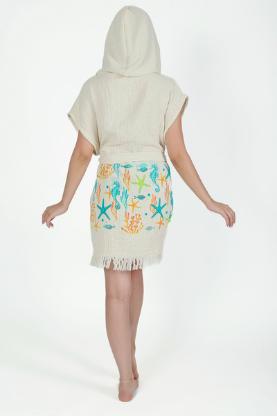 REİNA TEKS 1 bucată vestă de muselină unisex - halat de baie cu glugă, model submarin și curea