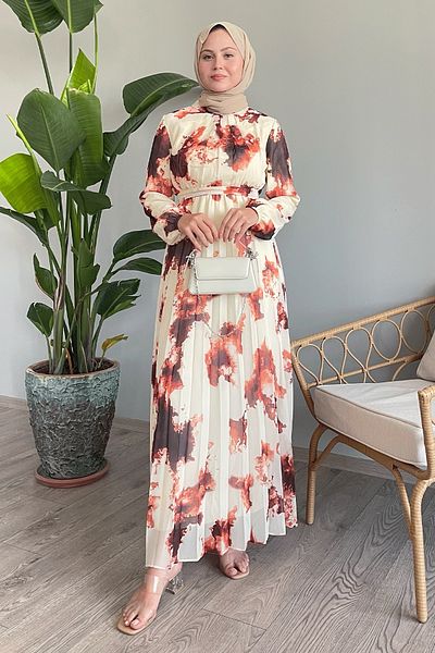 InStyle Φόρεμα σιφόν χρωματιστό τούβλο - Tie-Dye και αφηρημένο σχέδιο
