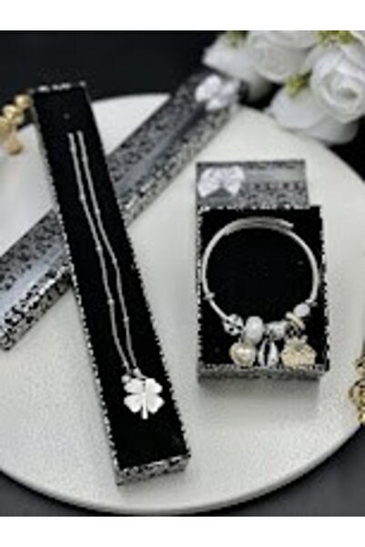 Mirabella Gift Paslanmaz Çelik Charmlı Pandora Bileklik ve Çelik Yonca Kolye,...