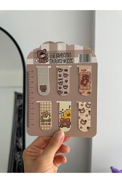 Planet Butik Kawaii Teddy Binerary - Stylish Magnetic Ruler with Son Teddy Bear Paperclip Bookmark Set of 6 Gift