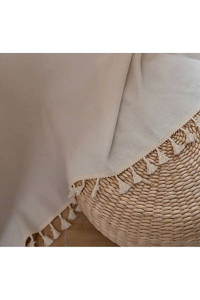 Perdeplus Beige Rustic Style Background Curtain - Bohemian Tassels