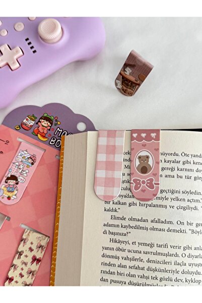 Planet Butik Kawaii Teddy Printed - Magnetic Bookmark with Magnet Teddy Bear Ruler and Paperclip Set of 6