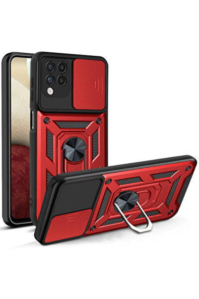 Fibaks Samsung Galaxy A22 - M22 - M32 Uyumlu Kılıf Kamera Korumalı Sürgülü Yüzüklü Armor Military Tank