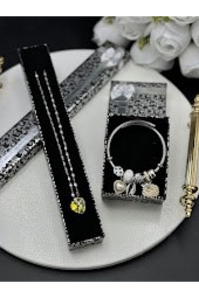 Mirabella Gift Pndora Charm Bracelet and Jewelled Necklace - Stainless Steel, Birthday Gift
