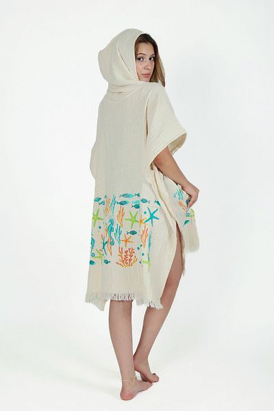 REİNA TEKS Cotton Muslin Underwater Pattern - Wrapped Water Absorbent High Oversize Unisex Beachwear