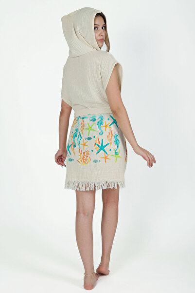 REİNA TEKS 1 bucată vestă de muselină unisex - halat de baie cu glugă, model submarin și curea