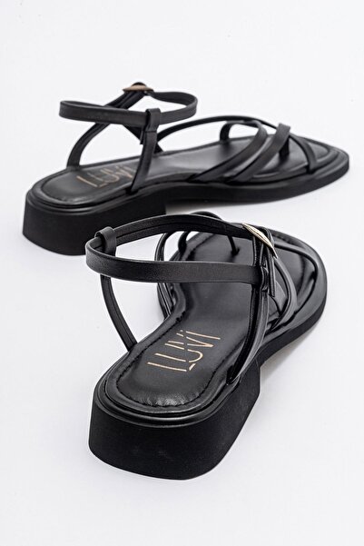 LuviShoes Černé dámské sandály z pravé kůže ANTAS