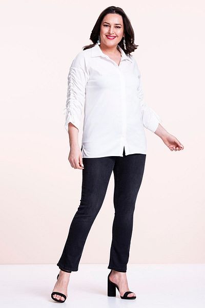EVEN plus size قميص أبيض كبير الحجم بأكمام وأربطة