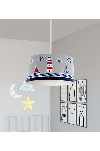BAMBAŞKA MODA BABY AND CHILDREN'S ROOM Navy Blue Gray Chandelier with Sailor Pattern