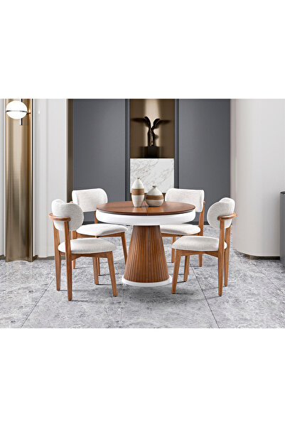 Mobilya Dükkanım Mantar Ceviz Yuvarlak Masa & Atlas Ceviz Sandalye Takımı HDR...