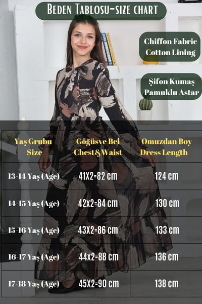 Asortix Rochie musulmană lungă căptușită cu șifon pentru fete tinere - țesătură din bumbac