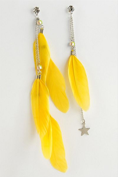 Bijuteri Net Star Crystal Earrings - Feather Design