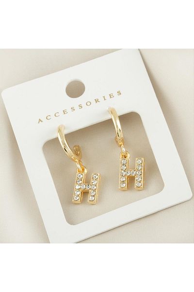 Bijuteri Net Lettered New Season Metal Jewelled Earrings