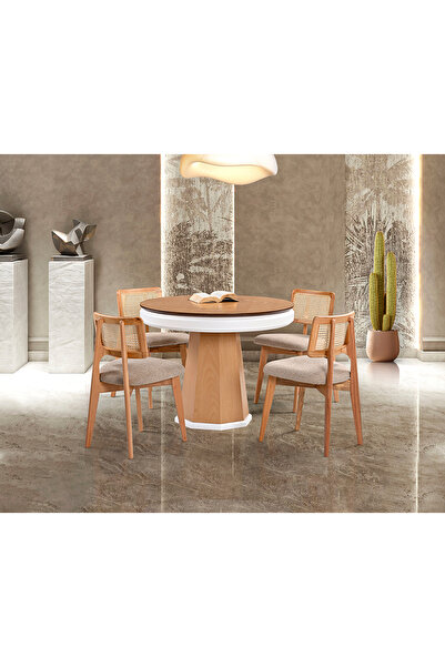 Mobilya Dükkanım Hayal Nature Yuvarlak Masa & Yonca Hasır Sandalye Takımı HDR...