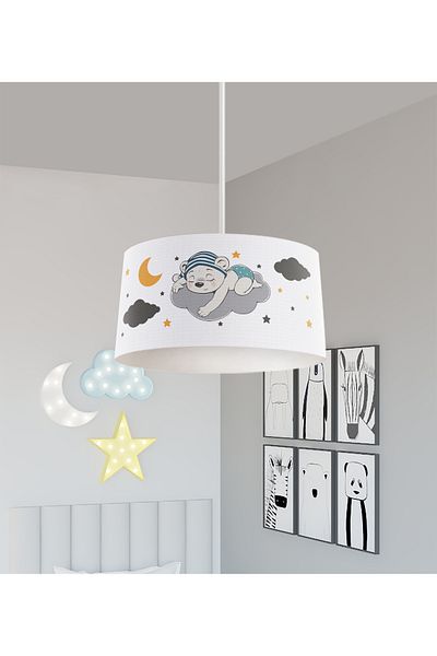 BAMBAŞKA MODA BABY AND KIDS ROOM Cute Blue Sleeping Bear Patterned Chandelier
